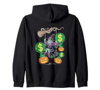 Sorcière se balançant sur Balai avec citrouilles et Argent Sweat à Capuche