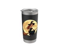 Sorcière tatouée assise à l'ascension d'un besom Halloween Gobelet isotherme en acier inoxydable double paroi