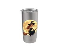 Sorcière tatouée assise à l'ascension d'un besom Halloween Gobelet isotherme en acier inoxydable double paroi