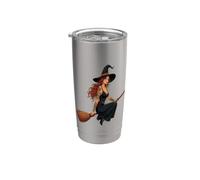 Sorcière tatouée Bestriding A Besom Motif Halloween Gobelet isotherme en acier inoxydable double paroi