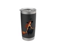Sorcière tatouée Bestriding A Besom Motif Halloween Gobelet isotherme en acier inoxydable double paroi