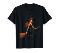 Sorcière tatouée Bestriding A Besom Motif Halloween T-Shirt Graphique avec Valeur