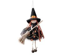 sorcière - Tissu de Soie 20×12 cm | Balai de sorcièŕe avec Cloche Suspendue et Jupe en Maille, Pendentif d'halloween pour la Maison, ou Le Jardin, poúpée de sorcière de Cuisine |