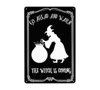 Sorcière Travaillant Sur Une Potion Magique Halloween, Allez-Y Et Prévenez Que La Sorcière Arrive Affiche Poster Plaque Rétro Métal Tôle Signe Vintage Plaque Étain Signe Pour Café Parc Bar Pub