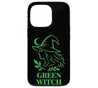 Sorcière Verte Profil Nature avec Lune et Feuillage Coque pour iPhone 13 Pro