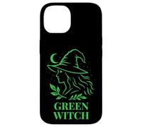 Sorcière Verte Profil Nature avec Lune et Feuillage Coque pour iPhone 14