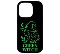 Sorcière Verte Profil Nature avec Lune et Feuillage Coque pour iPhone 14 Pro