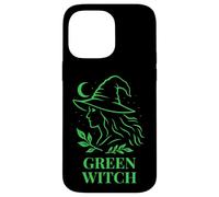 Sorcière Verte Profil Nature avec Lune et Feuillage Coque pour iPhone 14 Pro Max