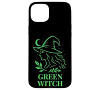 Sorcière Verte Profil Nature avec Lune et Feuillage Coque pour iPhone 15 Plus