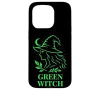Sorcière Verte Profil Nature avec Lune et Feuillage Coque pour iPhone 15 Pro