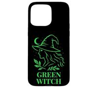 Sorcière Verte Profil Nature avec Lune et Feuillage Coque pour iPhone 15 Pro Max