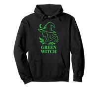 Sorcière Verte Profil Nature avec Lune et Feuillage Sweat à Capuche