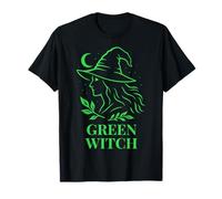 Sorcière Verte Profil Nature avec Lune et Feuillage T-Shirt