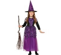 Sorcière Violette Magique Costume Halloween Enfants Contes de fées Vêtements Chapeau Robe Monde Magique Aventure, Taille : 110/116 Couleur : Violette