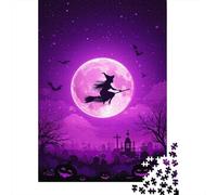 Sorcière Volant Lune Pourpre Puzzle 1000 Pièces Jeu de Puzzle 1000 Pièces Nuit Relaxation Cadeau Famille 38x26cm/1000pcs