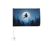 Sorcière volant sur balai silhouette drapeau de voiture extérieur fenêtre clip 30 x 45 cm double face décoration de voiture