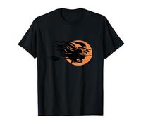 Sorcière Volante Assise à Cheval sur Un Balai Devant la Lune Art T-Shirt