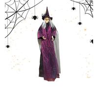 Sorcière volante d'Halloween, décoration suspendue activée par le son, yeux rouges, accessoire de capteur de mouvement effrayant pour maison hantée, jardin, porche, entrée, salle de classe