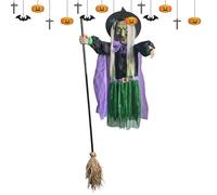 Sorcière Volante en Vol Stationnaire avec des Sons d'horreur Et des Yeux Brillants 180cm Décor De Sorcières Horrible pour L'extérieur Décor De Sorcière Volante sur Balai pour La Cour Jardin Fête