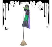 Sorcière Volante Halloween - Décoration Suspendue 3м avec Lumière & Son | Ornement Lumineux Extérieur pour Jardin, Façade, Maison Hantée & Escape Game