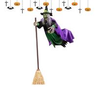 Sorcière Volante Halloween | Sorcière Suspendue avec Lumières | Décorations Festives Éclairées pour Jardin Fête Patio Rassemblement Activités en Extérieur et Fête