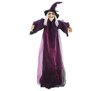 Sorcière volante, sorcière volante pour Halloween, sorcière flottante réaliste animée pour Halloween, yeux lumineux, décorations d'Halloween animées activées par la voix pour maison hantée, jardin