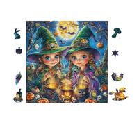 Sorcières Autour du Chaudron à Halloween 100 Pièces Puzzle Créatif en Carton Anti-Déchirure Difficulté Moyenne Activité Manuelle Loisir Créatif Cadeau Fête des Mères Premium 28x28cm