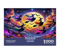 Sorcières colorées Volantes et citrouilles sous la Pleine Lune - Puzzle de 1000 pièces pour Adultes - Le défi Impossible - Activité à la Maison - 52 x 38 cm
