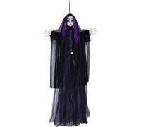 Sorcières Décoration Figurine d'Halloween Poupée d'épouvante suspendue Pour adultes Dame Fantôme Coulisse Effrayante Sorcellerie Décoration Pour Fêtes d'Halloween, Couleur : Noir