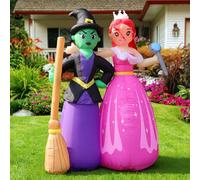 Sorcières gonflables d'Halloween de 1,8 m avec baguette magique et balai, décorations gonflables à DEL intégrées pour Halloween, cour, intérieur, jardin, pelouse, terrasse