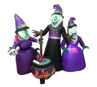 Sorcières gonflables d'Halloween de 1,9 m avec chaudron - LED - Décoration de cour éclairée pour fête effrayante, extérieur/intérieur