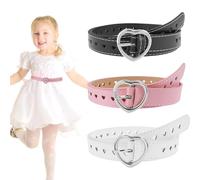 Sorcristy Lot de 3 ceintures en cuir synthétique pour enfant - Ceinture réglable en forme de cœur - Ceinture pour enfants de 6 à 12 ans - Pantalons, jupes, vestes, Blanc, rose, noir, Taille unique