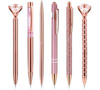 Sorcristy Lot de 6 stylos à bille en métal or rose pailleté avec cristal diamant encre liquide dynamique pour bureau, école, cadeau de mariage