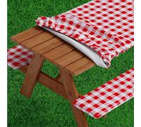 Sorefy Housse de Table et Banc de Pique-Nique en Vinyle, Motif à Carreaux, Doublure en Flanelle, 28 x 72 cm, Lot de 3 pièces 72" Rouge