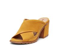 Sorel - Women’s Nadia Mule, Leather or Nubuck Open-Toe Mule with Block Heel, Golden Yellow, 5 M US