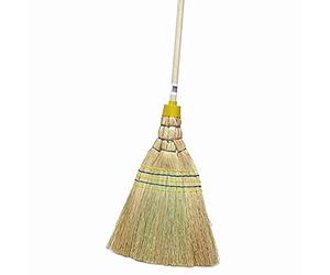 Sorex Balai industriel en paille de riz de qualité professionnelle 5 coutures Capuchon jaune 145 cm, naturel, 1 pièce