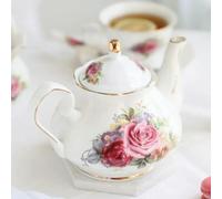 SOREZE Théière en Porcelaine d'os 500ML, Ensemble de cafetière camélia Rose, Bouilloire en Porcelaine pour la Maison, pichet de café de fête, Service à thé