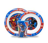 Sorrisini Ensemble de vaisselle pour enfant, Vaisselle réutilisable pour enfants, Services pour Enfant et adapté au micro-ondes, Set de table pour enfant, assiette et bol, tasse 260ml Avengers