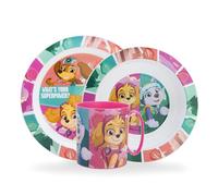 Sorrisini Ensemble de vaisselle pour enfant, Vaisselle réutilisable pour enfants, Services pour Enfant et adapté au micro-ondes, Set de table pour enfant, assiette et bol, tasse 350ml, Paw Patrol Skye