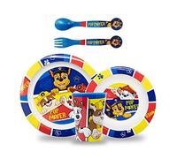 Sorrisini Ensemble de vaisselle pour enfant, Vaisselle réutilisable pour enfants, Services pour Enfant et adapté au micro-ondes, Set de table pour enfant, assiette et bol, couverts tasse, Paw Patrol