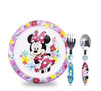 Sorrisini Ensemble de vaisselle pour enfant, Vaisselle réutilisable pour enfants, Set de table pour enfant, assiette et couverts en acier inoxydable, Services pour Enfant, Minnie Mouse