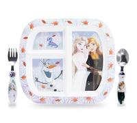 Sorrisini Vaisselle Réutilisable Frozen, Assiettes Divisées 3 Pièces, Set Sevrage pour Bébé, Assiette et Couverts en Acier Inoxydable, Vaisselle en Plastique Réutilisable et Micro-Ondable, sans BPA