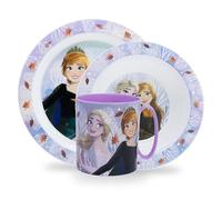 Sorrisini Vaisselle réutilisable Frozen, Assiettes Enfants pour Crèche Scoula avec Assiette, Bol, Tasse 350 ml, Set de Sevrage Avant en Plastique dur Adapté pour Micro-ondes, BPA free