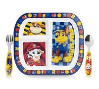 Sorrisini Vaisselle Réutilisable Paw, Assiettes Divisées 3 Pièces, Set Sevrage pour enfants, Assiette et Couverts en Acier Inoxydable, Vaisselle en Plastique Réutilisable et Micro-Ondable, sans BPA