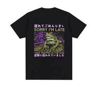 Sorry IAM Late Japanese Funny Frog T Shirt Black S