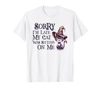 Sorry Late My Cat Witch Sitting on ME Spooky Wizard T-Shirt