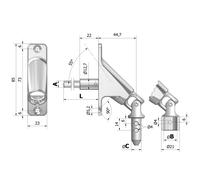 Sortie 90° pivot 9,9 mm platine zamac 85 x 22 mm nickelé CHERUBINI 78407038M10NK