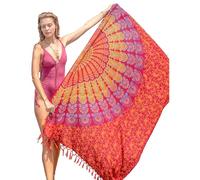 Sortie De Bain Femme Plage Avec Des Franges Rouge Pareo Bikini Cover Up Boheme Xxl Longue Robe Jupe Tapisserie Foulard Écharpe Rayone Sarong 180X110Cm