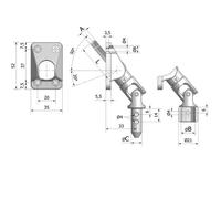 Sortie de caisson 50° tringle en acier hexagonale + platine nylon 35x52mm - CHERUBINI - 77437030V1316M