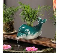 Sortie De Circulation De Fontaine, Cracheur D'étang, Ornements D’Eau Qui Coule en Pot En Céramique, Jeu d'eau pour fontaines décoratives, bassins/Décoration de jardin(Green,26*15*12cm/10*6*5in)